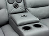 Second Hand Sofas 2 Seater Electric Recliner Sofa & Cinema Seats in Grey Leather. Smart Cinema Sofa With Power Functions, Console , Massage Seats & Speakers - Small Scuff at Back - Siena 143