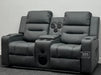 Second Hand Sofas 2 Seater Electric Recliner Sofa & Cinema Seats in Grey Leather. Smart Cinema Sofa With Power Functions, Console , Massage Seats & Speakers - Small Scuff at Back - Siena 143