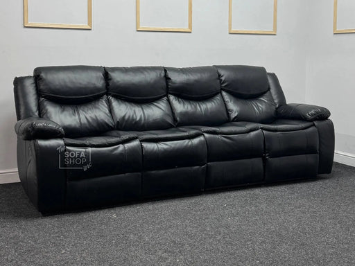 Highgate 4 Seater Recliner Sofa in Black Leather with Drop-Down Tables & Cup Holders - Minor Rip & Signs of Wear - Second Hand Sofas 165