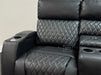 Venice Series One 3 Seater Electric Recliner Sofa & Cinema Seats Smart Cinema Sofa With Power, Massage & Console in Black Leather Aire - Minor Dent, Leather Creases & Ears are Missing - Second Hand Sofas 176