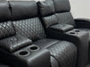 Venice Series One 3 Seater Electric Recliner Sofa & Cinema Seats Smart Cinema Sofa With Power, Massage & Console in Black Leather Aire - Minor Dent, Leather Creases & Ears are Missing - Second Hand Sofas 176