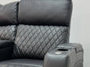 Venice Series One 3 Seater Electric Recliner Sofa & Cinema Seats Smart Cinema Sofa With Power, Massage & Console in Black Leather Aire - Minor Dent, Leather Creases & Ears are Missing - Second Hand Sofas 176