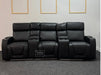 Venice Series One 3 Seater Electric Recliner Sofa & Cinema Seats Smart Cinema Sofa With Power, Massage & Console in Black Leather Aire - Minor Dent, Leather Creases & Ears are Missing - Second Hand Sofas 176