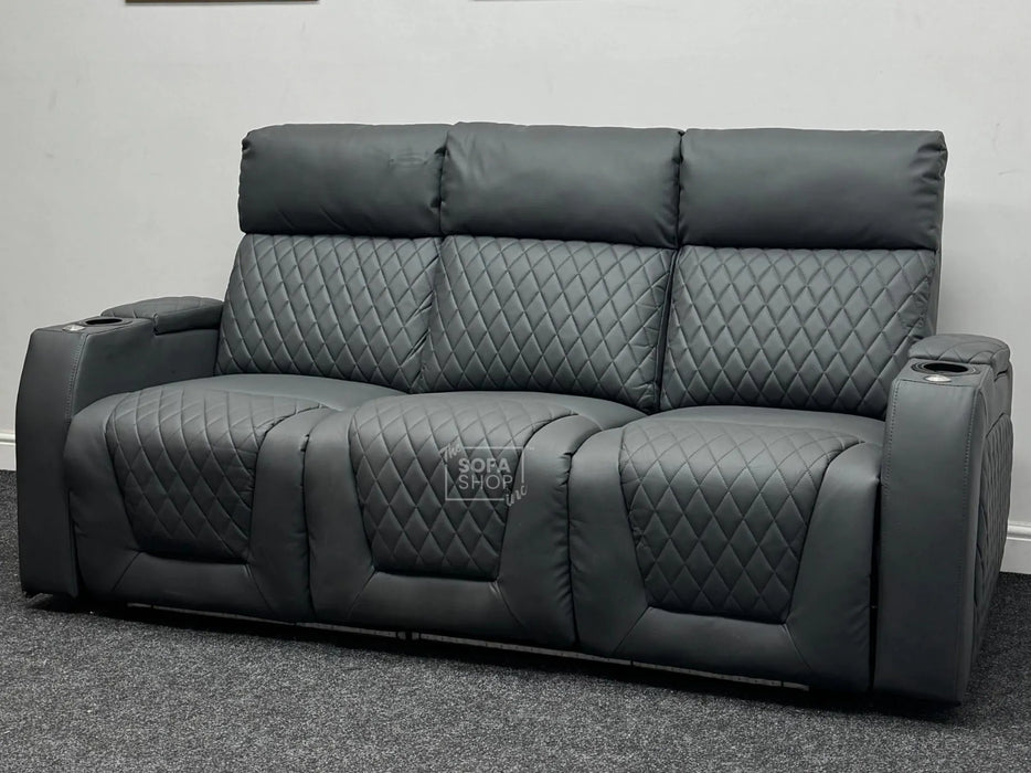 Venice Series Two 3 Seater Electric Recliner Sofa in Grey Leather Aire - Ex Display Sofa - Missing Ears - Second Hand Sofas 191