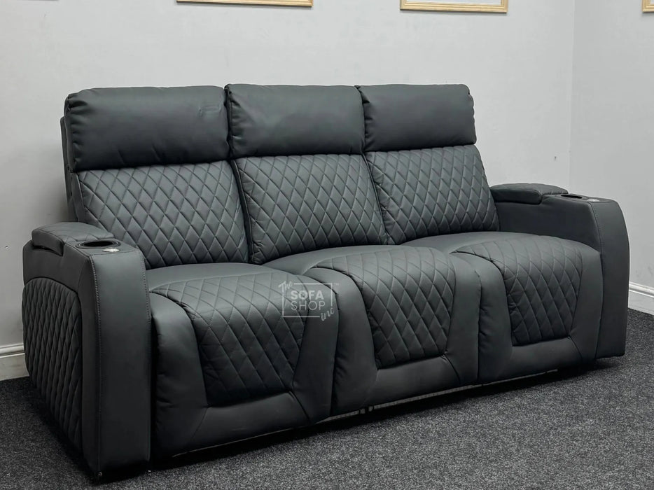 Venice Series Two 3 Seater Electric Recliner Sofa in Grey Leather Aire - Ex Display Sofa - Missing Ears - Second Hand Sofas 191