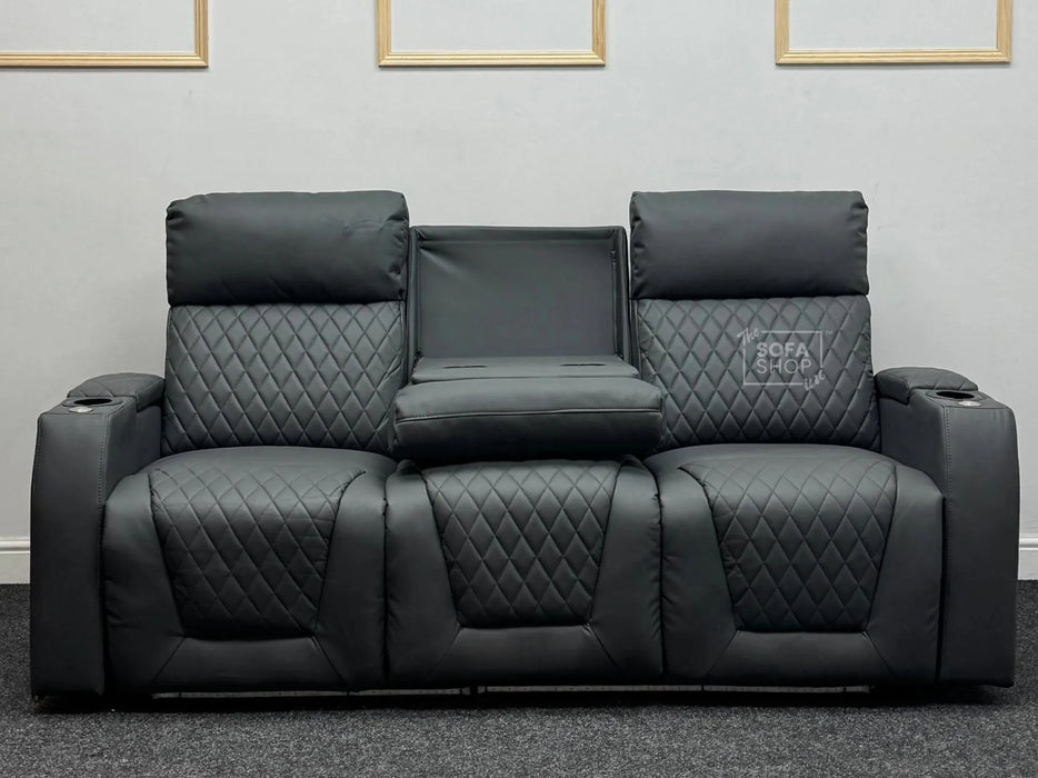 Venice Series Two 3 Seater Electric Recliner Sofa in Grey Leather Aire - Ex Display Sofa - Missing Ears - Second Hand Sofas 191