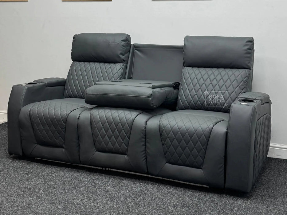 Venice Series Two 3 Seater Electric Recliner Sofa in Grey Leather Aire - Ex Display Sofa - Missing Ears - Second Hand Sofas 191