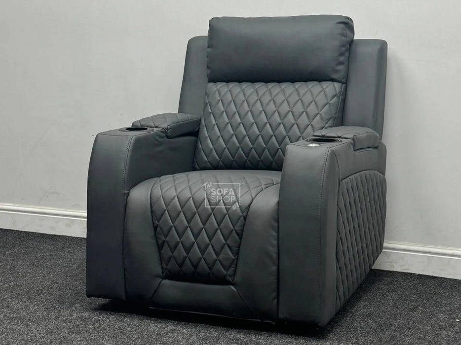 Venice Series One Recliner Cinema Chairs In Grey Leather - Back Has a Scrape - Second Hand Sofas 193