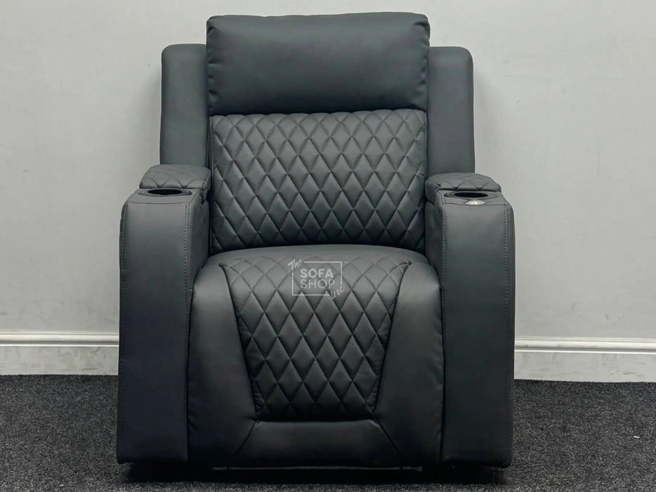 Venice Series One Recliner Cinema Chairs In Grey Leather - Back Has a Scrape - Second Hand Sofas 193