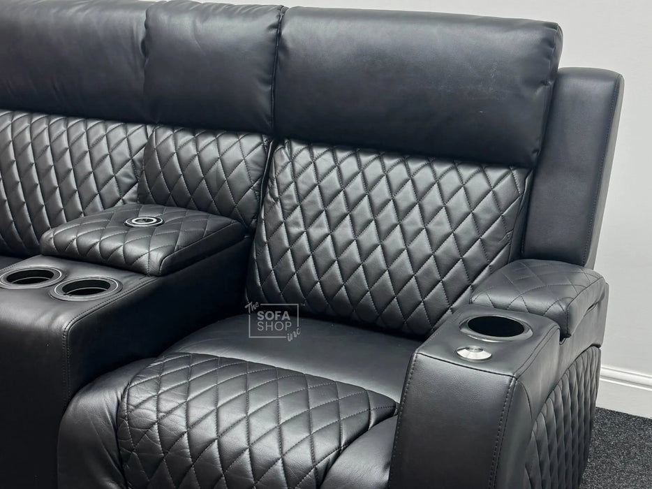 Venice Series One 3 Seater Electric Recliner Sofa & Cinema Seats Smart Cinema Sofa With Massage in Black Leather Aire - Missing Console Backrest - Ex Display Sofas 210