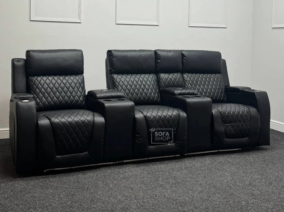 Venice Series One 3 Seater Electric Recliner Sofa & Cinema Seats Smart Cinema Sofa With Massage in Black Leather Aire - Missing Console Backrest - Ex Display Sofas 210