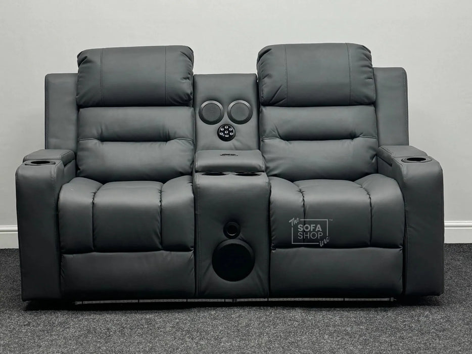 Siena 2 Seater Electric Recliner Sofa & Cinema Seats in Grey Leather - Small Burn Mark- Second hand sofas 213