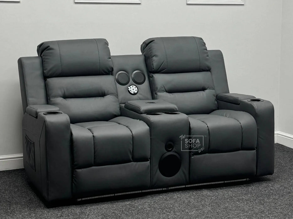 Siena 2 Seater Electric Recliner Sofa & Cinema Seats in Grey Leather - Small Burn Mark- Second hand sofas 213