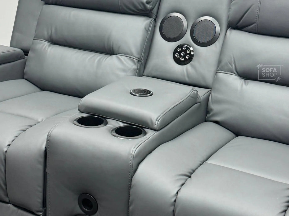 Siena 2 Seater Electric Recliner Sofa & Cinema Seats in Grey Leather - Small Burn Mark- Second hand sofas 213