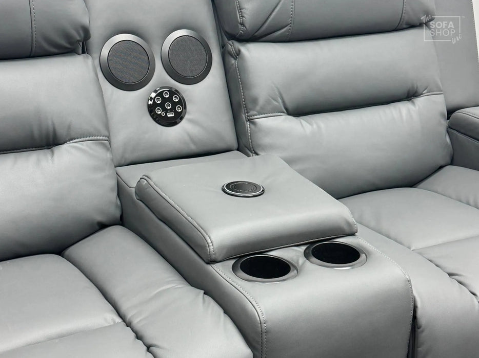 Siena 2 Seater Electric Recliner Sofa & Cinema Seats in Grey Leather - Small Burn Mark- Second hand sofas 213