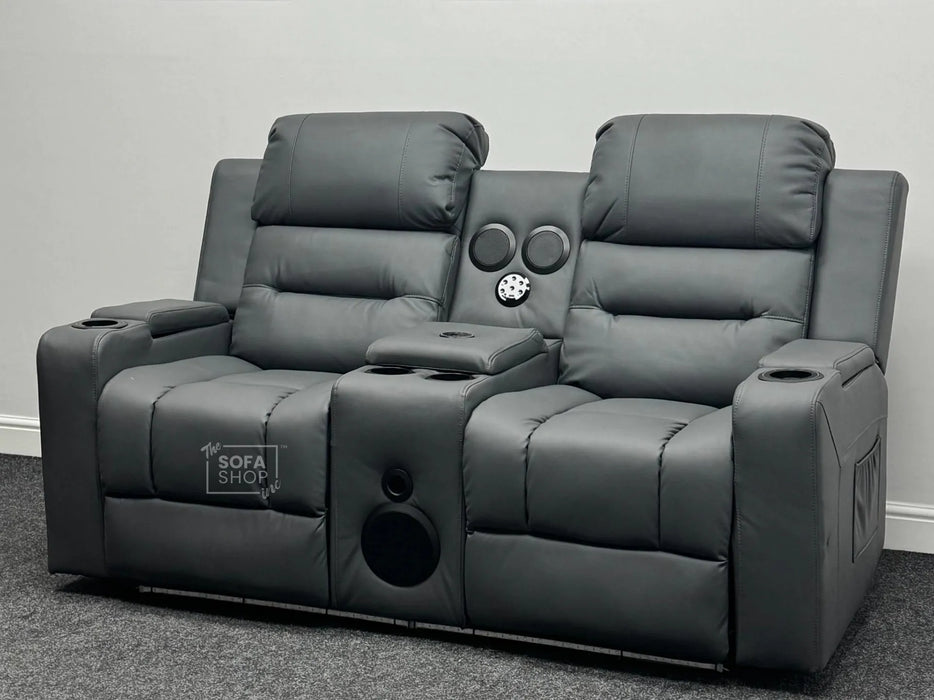 Siena 2 Seater Electric Recliner Sofa & Cinema Seats in Grey Leather - Small Burn Mark- Second hand sofas 213