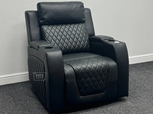 Venice Series One Electric Recliner Chair & Cinema Seat in Black Leather Cooling Cup Holders & Massage - Ex Display Sofas 214