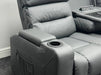 Siena 3 Seater Electric Recliner Sofa & Cinema Seats. Grey Leather Cinema Sofa with Console + Massage + Power Headrests - Scuffs on Both Panels & Missing Ears - Second Hand Sofas 233