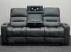 Siena 3 Seater Electric Recliner Sofa & Cinema Seats. Grey Leather Cinema Sofa with Console + Massage + Power Headrests - Scuffs on Both Panels & Missing Ears - Second Hand Sofas 233