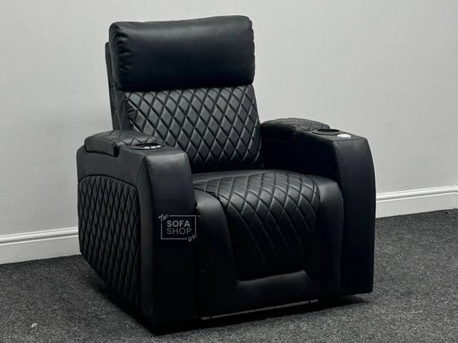 Venice Series One Electric Recliner Chair & Cinema Seat in Black Leather with USB, Massage, and Chilled Cup Holders - Missing Ears - Second Hand Chairs 235