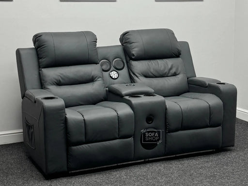 Siena 2 Seater Electric Recliner Sofa & Cinema Seats in Grey Leather With Power Functions, Massage Seats & Speakers - Minor Rip On Backrest - Second Hand Sofas 239