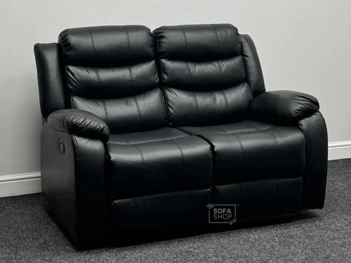 Sortino 2 Seater Leather Manual Recliner Sofa in Black  - Ex Display Sofa 240