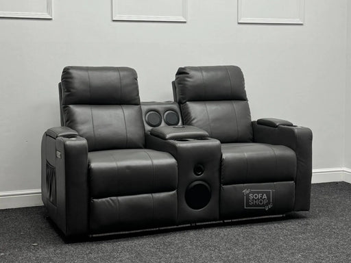 Modena 2 Seater Electric Recliner Cinema Sofas in Grey Leather With Power Functions - Ex Display Sofas 261