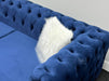 Sandringham 2 Seater Dark Blue Velvet Fabric Sofa with Pillows - Brand New Sample Sofas 276