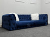 Sandringham 2 Seater Dark Blue Velvet Fabric Sofa with Pillows - Brand New Sample Sofas 276