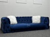 Sandringham 2 Seater Dark Blue Velvet Fabric Sofa with Pillows - Brand New Sample Sofas 276