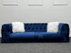 Sandringham 2 Seater Dark Blue Velvet Fabric Sofa with Pillows - Brand New Sample Sofas 276