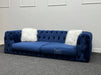 Sandringham 2 Seater Dark Blue Velvet Fabric Sofa with Pillows - Brand New Sample Sofas 276