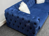 Sandringham 2 Seater Dark Blue Velvet Fabric Sofa with Pillows - Brand New Sample Sofas 276