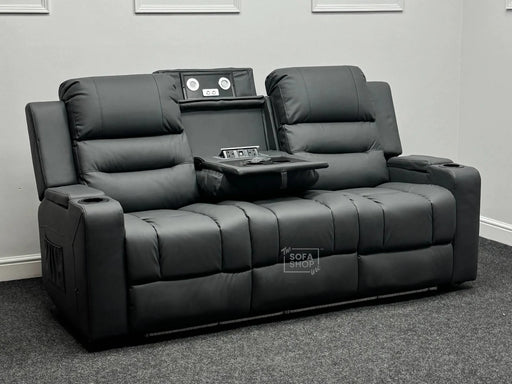 Siena 3 Seater Electric Recliner Sofa & Cinema Seats in Grey Leather with Console -  Second Hand Sofa 243