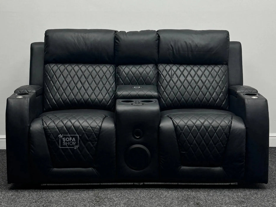 Venice 2 Seater Electric Cinema Recliner Sofa in Black Leather  - Small Scuff - Ex Display Sofas 285