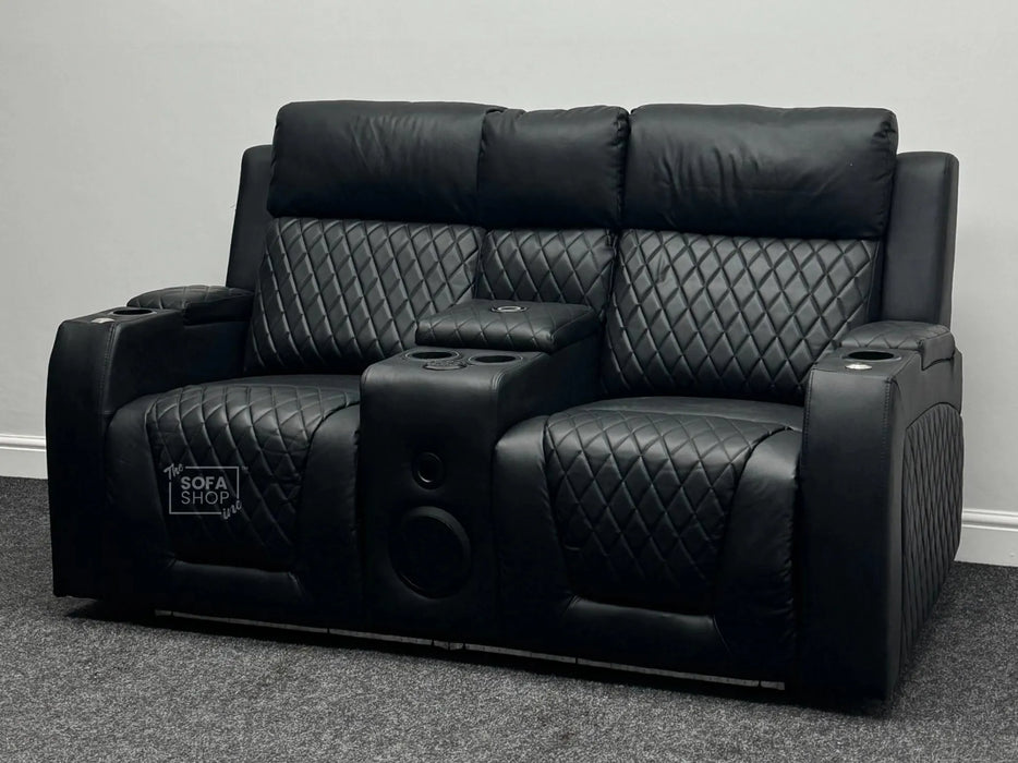 Venice 2 Seater Electric Cinema Recliner Sofa in Black Leather  - Small Scuff - Ex Display Sofas 285