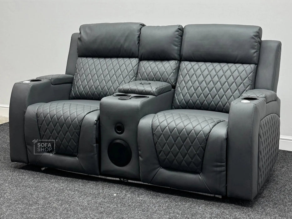 Venice Series One in Grey Leather Cinema Sofas - Small 3 Scuffs At The Back - Ex Display Sofas 297