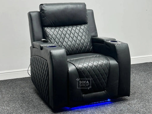 Venice Series One Electric Recliner Chair Cinema Seat in Black Leather - Used Chair - Second Hand Chairs 308