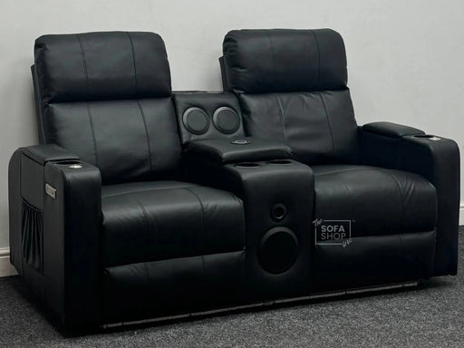 Modena 2 Seater Cinema Sofa with Electric Recliner Theatre Seats in Black Leather - Second Hand Sofa 185