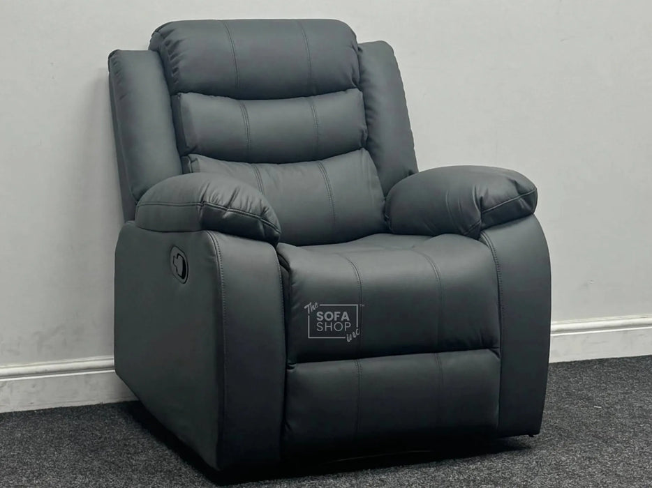 Sortino Manual  Recliner Chairs in Grey Leather - Minor Wear - Second Hand Sofas 194