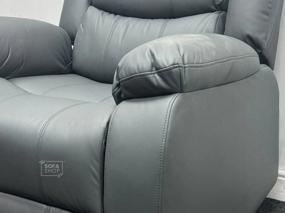 Sortino Manual  Recliner Chairs in Grey Leather - Minor Wear - Second Hand Sofas 194