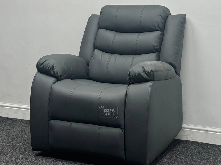 Sortino Manual  Recliner Chairs in Grey Leather - Minor Wear - Second Hand Sofas 194