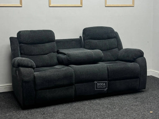 Sortino 3 Seater Recliner Sofa in Dark Grey Tweed Fabric - Big Stain on The Seat - Second Hand Sofas 202