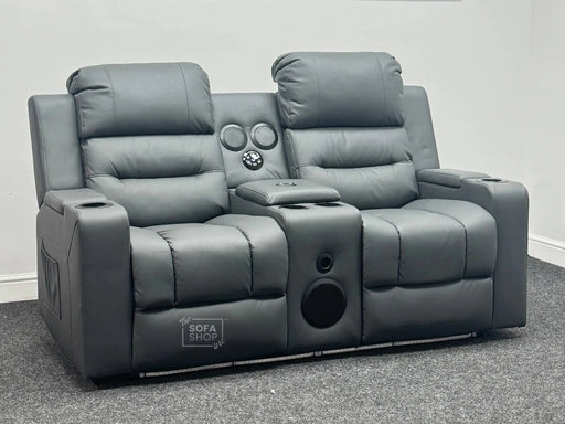 Siena 2 Seater Electric Recliner Cinema Sofa in Grey Leather - Ex Display Sofas 298