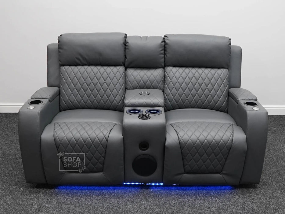 Venice Series One 2 Seater Electric Recliner Cinema Sofa in Grey Leather - Backrest Flap & Minor Panel Damage - Second Hand Sofa 312