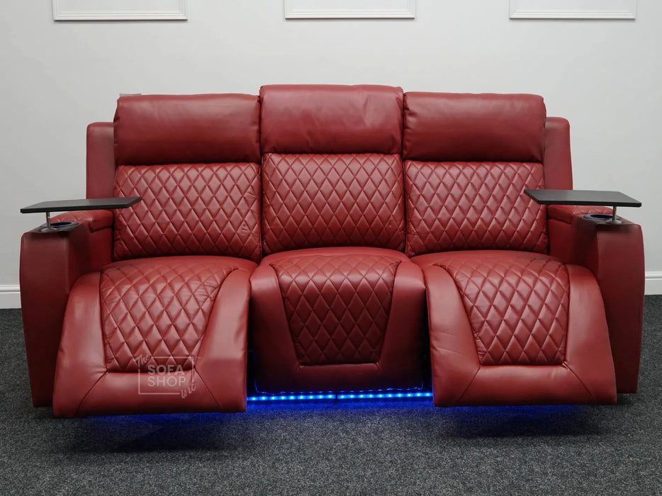 Venice 3 Seater Electric Recliner Sofa & Cinema Seats Smart Cinema Sofa  Red Leather - Minor Scuffs - Second Hand Sofa 326