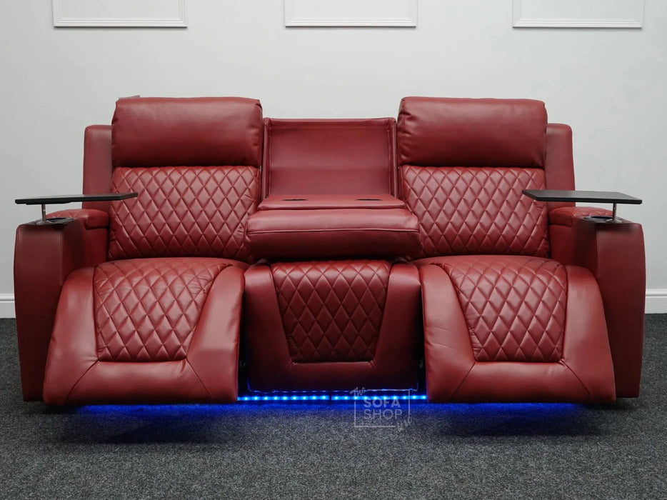 Venice 3 Seater Electric Recliner Sofa & Cinema Seats Smart Cinema Sofa  Red Leather - Minor Scuffs - Second Hand Sofa 326