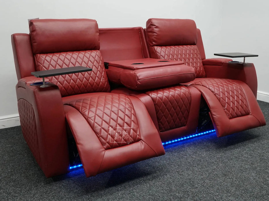 Venice 3 Seater Electric Recliner Sofa & Cinema Seats Smart Cinema Sofa  Red Leather - Minor Scuffs - Second Hand Sofa 326