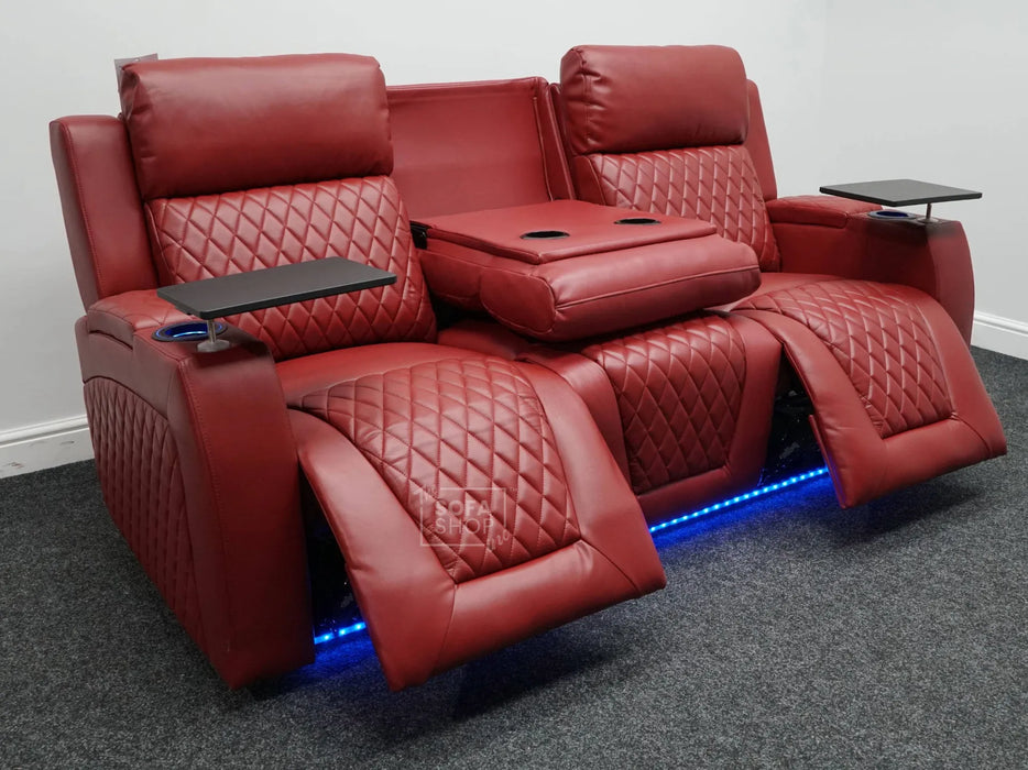 Venice 3 Seater Electric Recliner Sofa & Cinema Seats Smart Cinema Sofa  Red Leather - Minor Scuffs - Second Hand Sofa 326