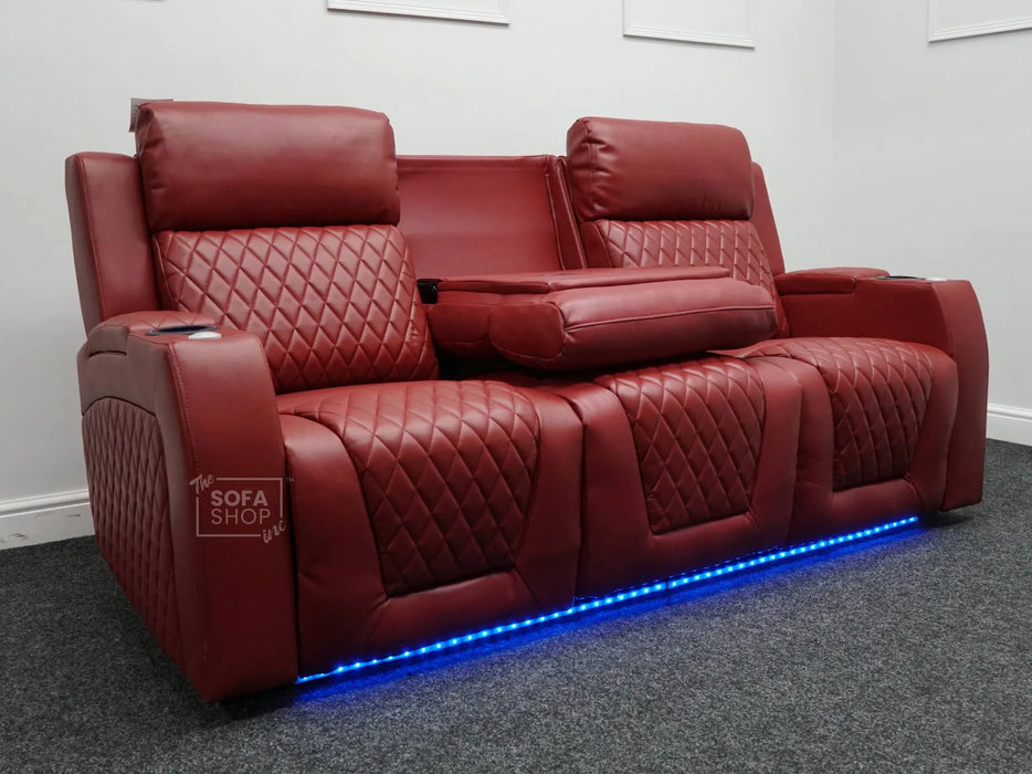 Venice 3 Seater Electric Recliner Sofa & Cinema Seats Smart Cinema Sofa  Red Leather - Minor Scuffs - Second Hand Sofa 326